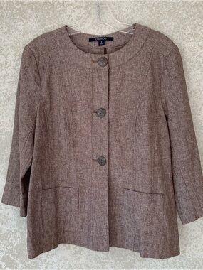 Chadwicks Women's Size 6 Brown Tweed Collarless Button Jacket Pockets